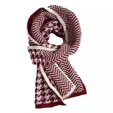 北极绒 千鸟格针织保暖高级感 绒线围巾 男女同款情侣款