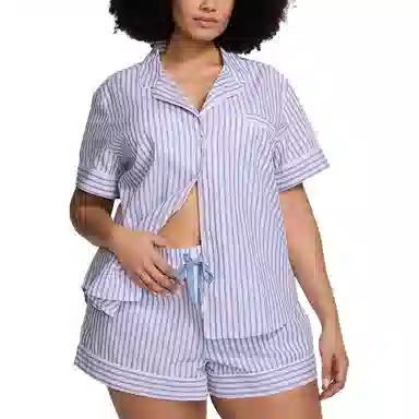 Victoria's Secret Cotton Short Pajama Set Blue Stripes