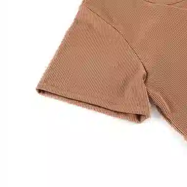 莫代尔 带胸垫防凸点印花短袖舒适透气亲肤长裤可外穿睡衣套装 女款 浅棕色