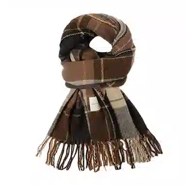 北极绒 冬季保暖韩版复古格子流苏 绒线围巾 男女同款情侣款