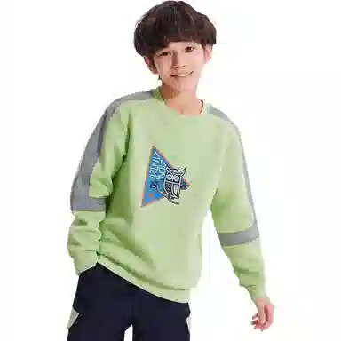 安踏儿童 拼色字母图案印花圆领卫衣 儿童款 华青绿