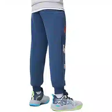 李宁儿童 加绒字母图案印花抓绒束脚针织运动裤 儿童款 浊普蓝