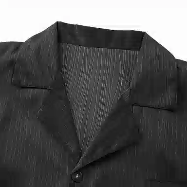 兰缪 简约亲肤舒适透气纯色翻领开衫短袖休闲可外穿家居服短裤长裤睡衣套装 男款 黑色