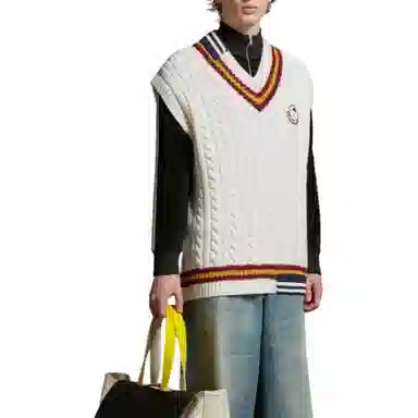 Moncler x Palm Angels FW23 V-Neck Wool Knit Vest White