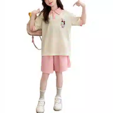 大童 浪莎 时尚舒适透气休闲运动套装 杏色