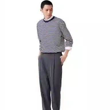 UNIQLO Striped Crewneck Long Sleeve Tee White