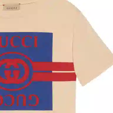 Gucci Striped Letter Print Tee Cream