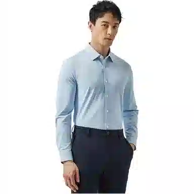 迪柯尼 纯色亲肤时尚长袖衬衫 男款 蓝格