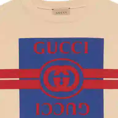 Gucci Striped Letter Print Tee Cream