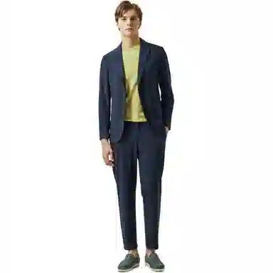 迪柯尼 纯色休闲舒适西装裤 男款 深宝蓝