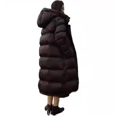 羽物 白鸭绒加长款纯色连帽长袖羽绒服 男女同款 黑色