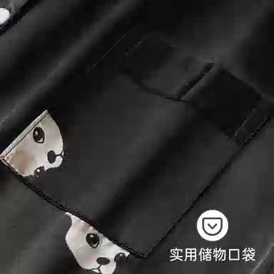 俏霓桐 凉感亲肤舒适翻领短袖卡通休闲短裤长裤睡衣套装 女款 法斗黑