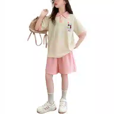 大童 浪莎 时尚舒适透气休闲运动套装 杏色