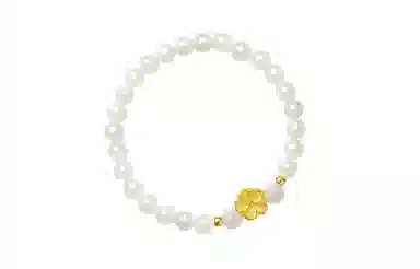 周六福 桃花手饰 足金 和田白玉 按克计价 黄金手链 男女同款情侣款