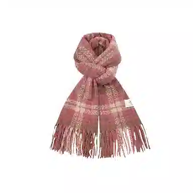 北极绒 网红格子高级感秋冬加厚保暖披肩干枯玫瑰粉围脖 绒线围巾 女款