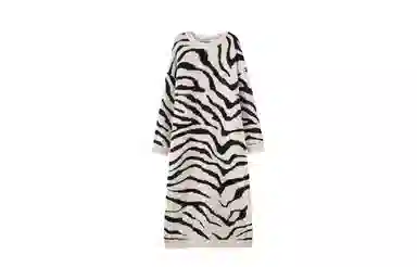 俏薇妮 斑马纹休闲半边绒柔软保暖舒适可外穿家居服长袖睡裙 女款 黑色