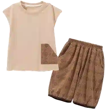 中童 蓝精灵 透气舒适亲肤休闲运动套装 咖色