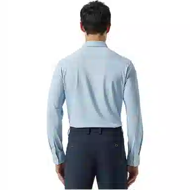 迪柯尼 纯色亲肤时尚长袖衬衫 男款 蓝格