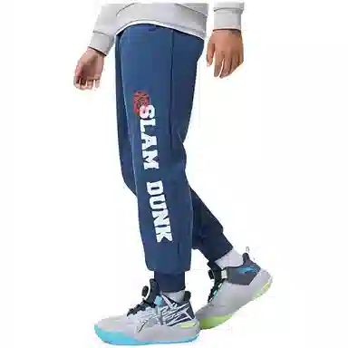 李宁儿童 加绒字母图案印花抓绒束脚针织运动裤 儿童款 浊普蓝