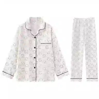 兰缪 简约亲肤舒适带胸垫一体防凸点长袖可外穿休闲长裤睡衣套装 女款 杏色