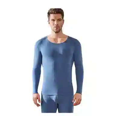 恒源祥 纯色圆领长袖纯色保暖套装 男款