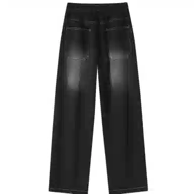 大卫贝肯 美式复古高街风字母水洗宽松中腰显高品牌系带阔腿牛仔裤 男女同款