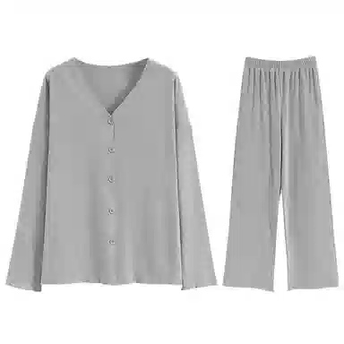 兰缪 简约亲肤舒适带胸垫一体防凸点长袖可外穿休闲长裤睡衣套装 女款 杏色