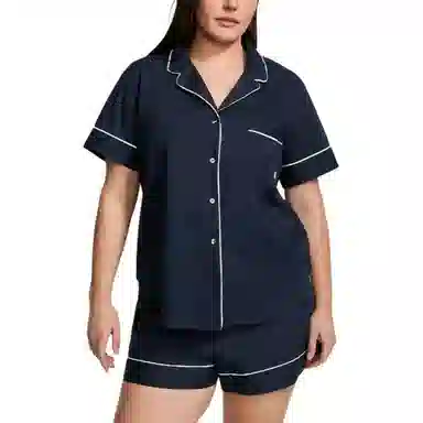 Victoria's Secret Solid color short sleeved shorts Navy Blue