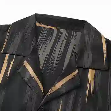 兰缪 亲肤舒适透气柔软翻领开衫短袖休闲可外穿家居服短裤长裤睡衣套装 男款 黑色