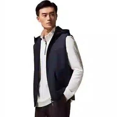 迪柯尼 简约连帽针织马甲 男款 深宝蓝