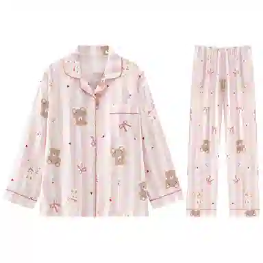 兰缪 简约亲肤舒适带胸垫一体防凸点长袖可外穿休闲长裤睡衣套装 女款 杏色