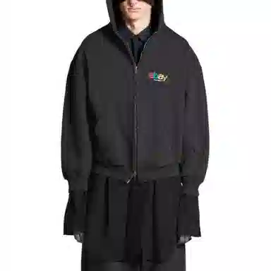 Balenciaga Embroidered Logo Hoodie Jacket Black