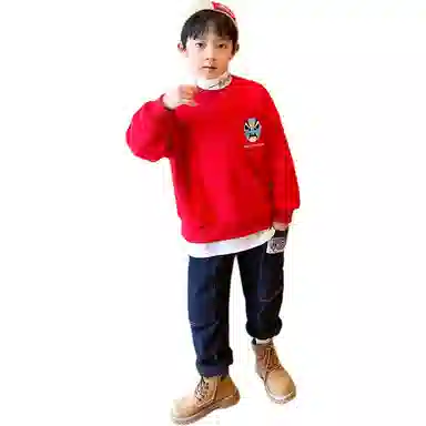儿童款 左西 圆领国潮加绒加厚长袖卫衣