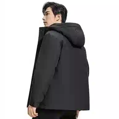 鸭鸭 石墨烯蓄热纯色商务休闲短款连帽外套男士户外防风保暖长袖羽绒服 男款