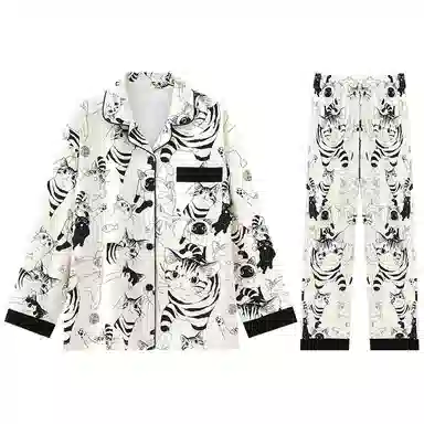 兰缪 简约亲肤舒适带胸垫一体防凸点长袖可外穿休闲长裤睡衣套装 女款 杏色