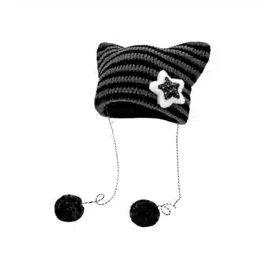 北极绒 亚比风五角星猫咪耳朵韩版条纹可爱保暖套头 涤纶 绒线帽 男女同款情侣款