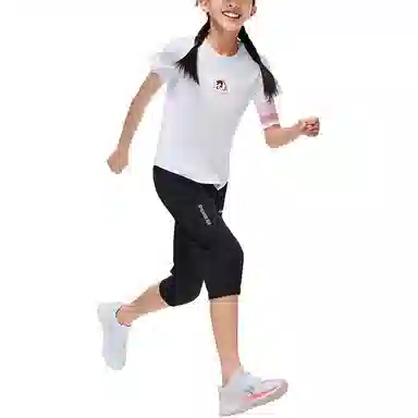 李宁儿童 童装 跑步系列 束脚速干凉爽七分运动裤 女童 黑色