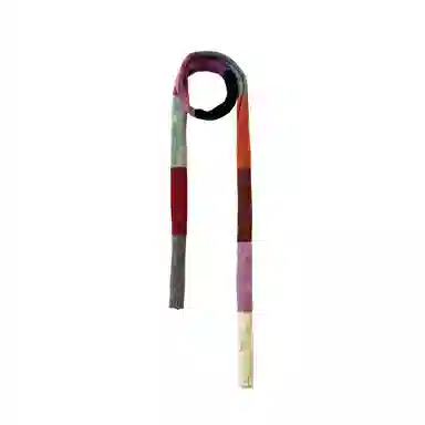 山一丸 温暖彩色条纹拼接撞色细腊肠 羊毛 绒线围巾 男女同款情侣款