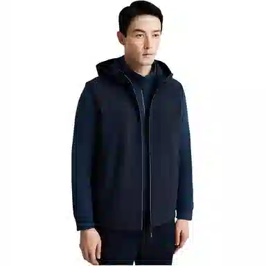 迪柯尼 简约连帽针织马甲 男款 深宝蓝