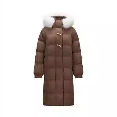 森马 纯色长款毛领连帽宽松羽绒服 女款