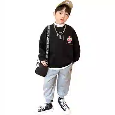 儿童款 左西 圆领国潮加绒加厚长袖卫衣