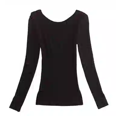 水中花 纯色简约长袖圆领透气保暖上装 女款 黑色