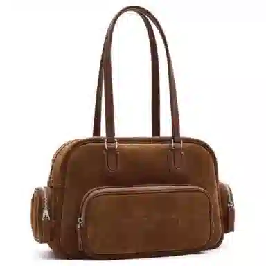 MUVA Large Leather Tote Olive/Maple Brown