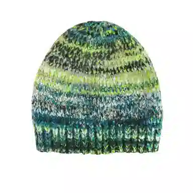 北极绒 渐变条纹彩色保暖毛线撞色 涤纶 绒线帽 男女同款情侣款