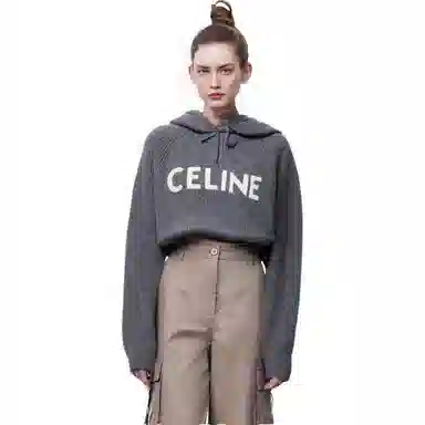 CELINE Logo Wool Hoodie Gray