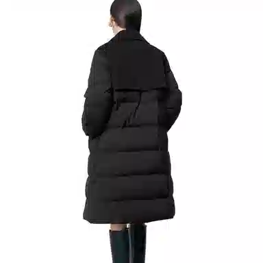 太平鸟 大衣式拼接羽绒服 女款 黑色
