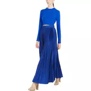 MaxMara Pleated High Waist Long Skirt Blue