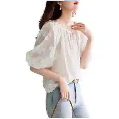 【dme】 纯色休闲短袖绣花衬衫 女款 本白