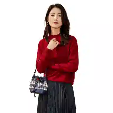 恒源祥 纯色休闲半高领针织套头毛衣 女款