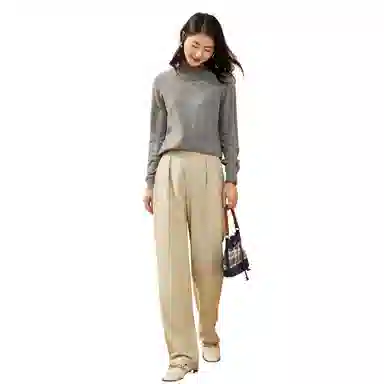 恒源祥 纯色休闲半高领针织套头毛衣 女款